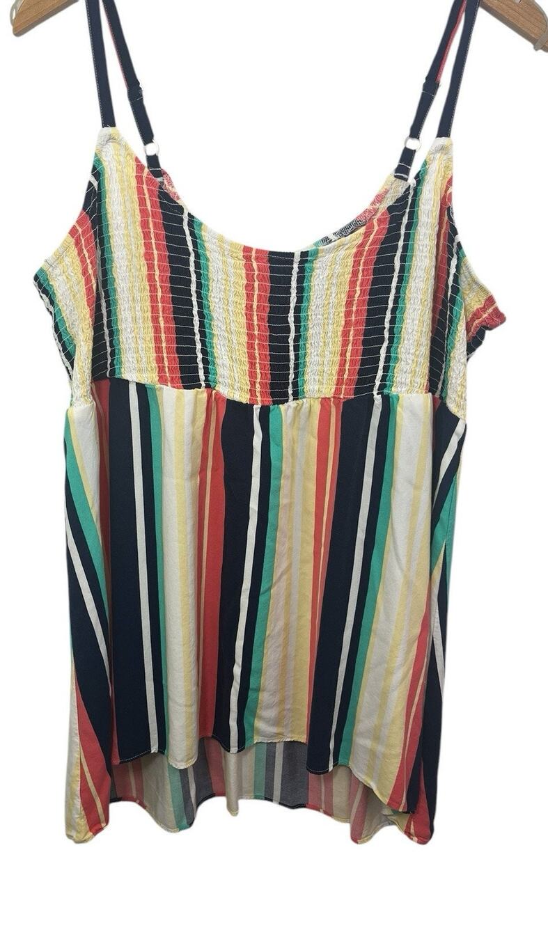 Torrid Cami Top 2X Babydoll Striped Smocked Sleeveless Y2K Multicolor Festival 2
